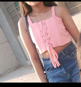 Pink Lace-Up Corset Top