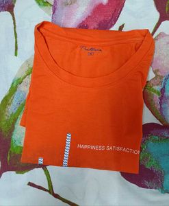 Bright Orange Printed Cotton T-Shirt for Women