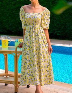 Floral Print Puff Sleeve Georgette Midi Dress
