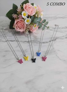 combo of 5 Butterfly Pendant Necklace Set