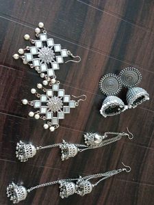 Oxidized Silver Earring Set