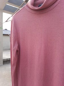 Ajio Ribbed Dusty Purple Dress Women
