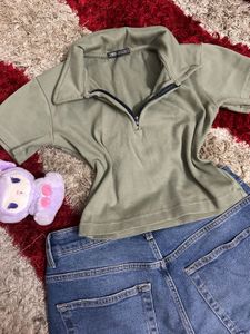 H&m Fitted collared crop top