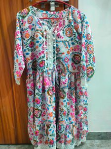 Floral Print Dress with Lace Trim