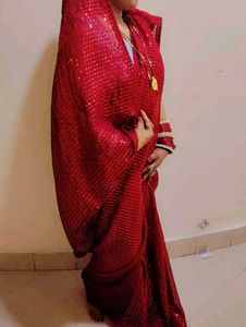 Red Sequin Saree