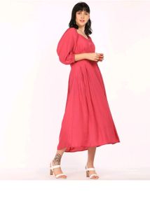 Balloon Sleeved Pink Maxi Dress