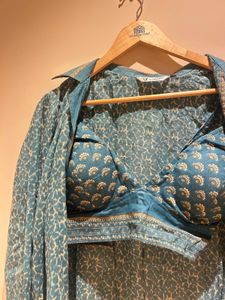 Teal Printed Bikini Top Set &amp; Shirt