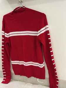 Red &amp; White Striped Knit Top