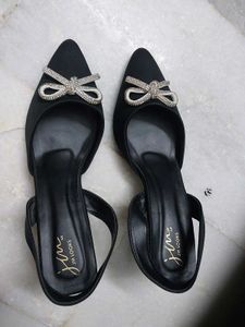 JM Looks Black Bow Kitten Heels