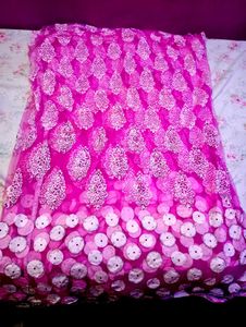Pink Saree Set With Stitched Blouse And Peticoa