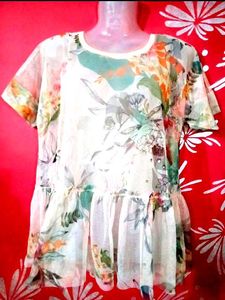 Floral Print Sheer Layering Transparent Top