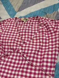 Pink Gingham Wrap Dress