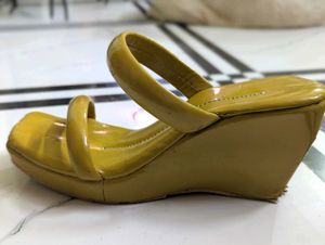 Mustard Yellow Strappy Heeled Wedges.