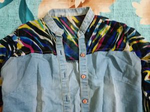 Stylish Denim &amp; Print Top. cash only