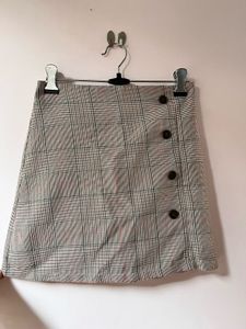 Plaid Button Detail Mini Skirt