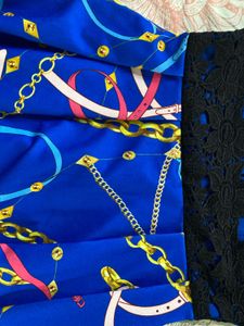 Classic Solid Blue Printed Mini Flare Dress