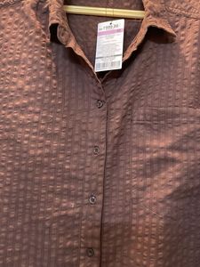 Max New Brown Seersucker Shirt For Ladies
