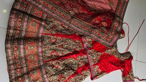 Red &amp; Gold Embroidered Lehenga