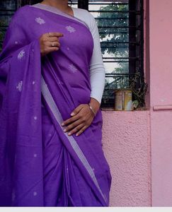 Purple Cotton Saree with readymade blouse bust 36