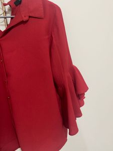 Stylish Red Madame Top With Sleeves Styled