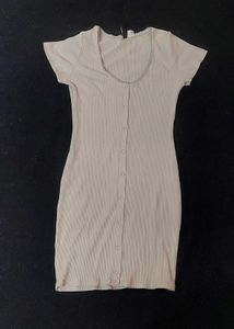Ribbed Button-Front Mini Dress