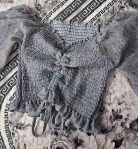 Floral Print Long Sleeve Crop Top