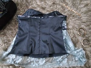 Grey Lace And Sequin Corset Top