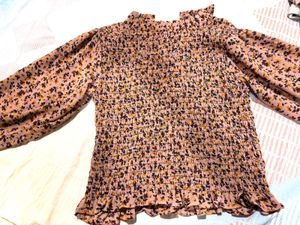 Floral Shirred Long Sleeve Top