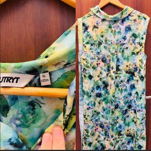 Floral Sleeveless Dress With Belt