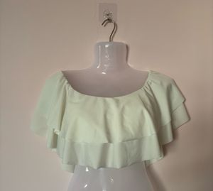 White Drilled Off Shoulder Padded Top