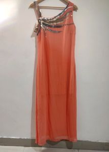 Coral One Shoulder Detail Maxi Dress