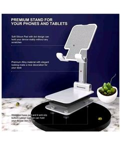 Adjustable and Foldable Desktop Phone Holder Stand -  for Phone Compatible with All Mobile Phone/Tablets Upto 4-11&#34; for Desk, Table, Home &amp; Online Classes (White) Metal Holder (Pack Of 1)