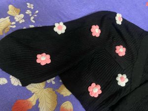 Floral Embellished Black Cardigan