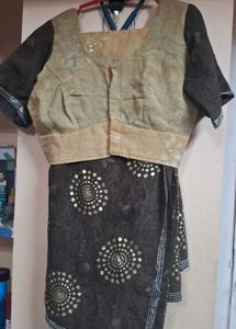 brown and  yellow shade Elegant Saree with Blou