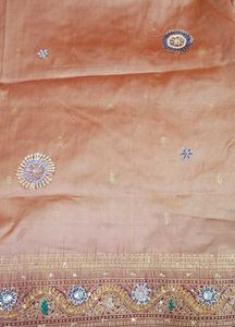 Embroidered Silk Fabric with Floral Border