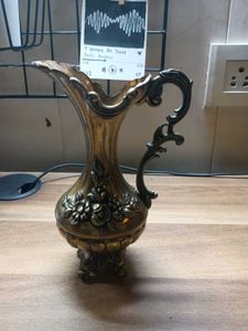 Brass Vase Pitcher With Floral Designs. Made in It