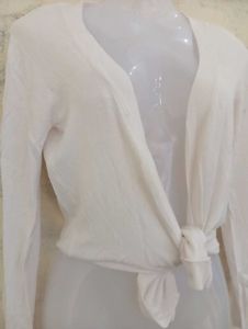 White Tie Front Knit Top