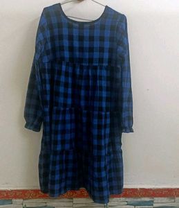 Chic Blue and Black Plaid Dress