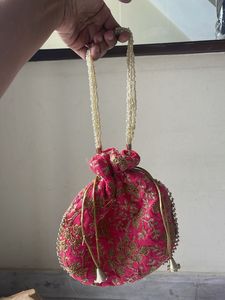 Pink Embroidered Potli Pouch