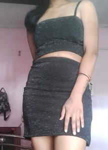 Black Shimmering Crop Top And skirt Set🖤✨