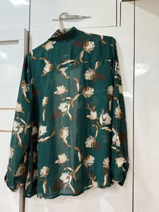 Floral Green Sheer Button Up