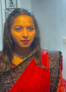 Red &amp; Black Embroidered Saree With Potli Bag