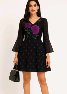 Elegant Midnight Bloom – Flared Mini Dress