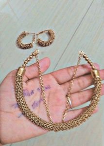 Golden Earrings And Necklace