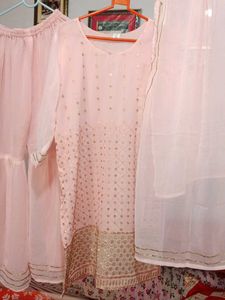 Elegant Blush Pink Georgette Sharara Suit