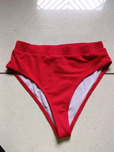 Red Ribbed High-Waisted Bikini Bottoms