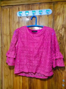 Pink Lace Top w/ Ruffle Sleeves