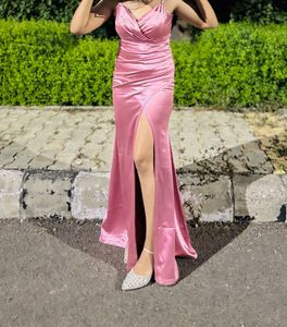 Pink Satin Slit Gown