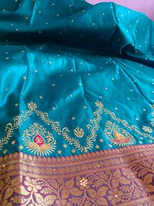 Elegant Teal &amp; Gold Saree