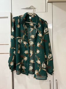 Floral Green Sheer Button Up